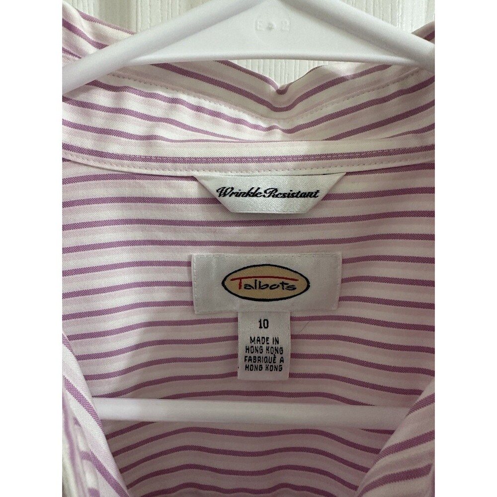 Talbots Wrinkle Resistant Striped Button-Down Shirt White Purple Women's Size 10